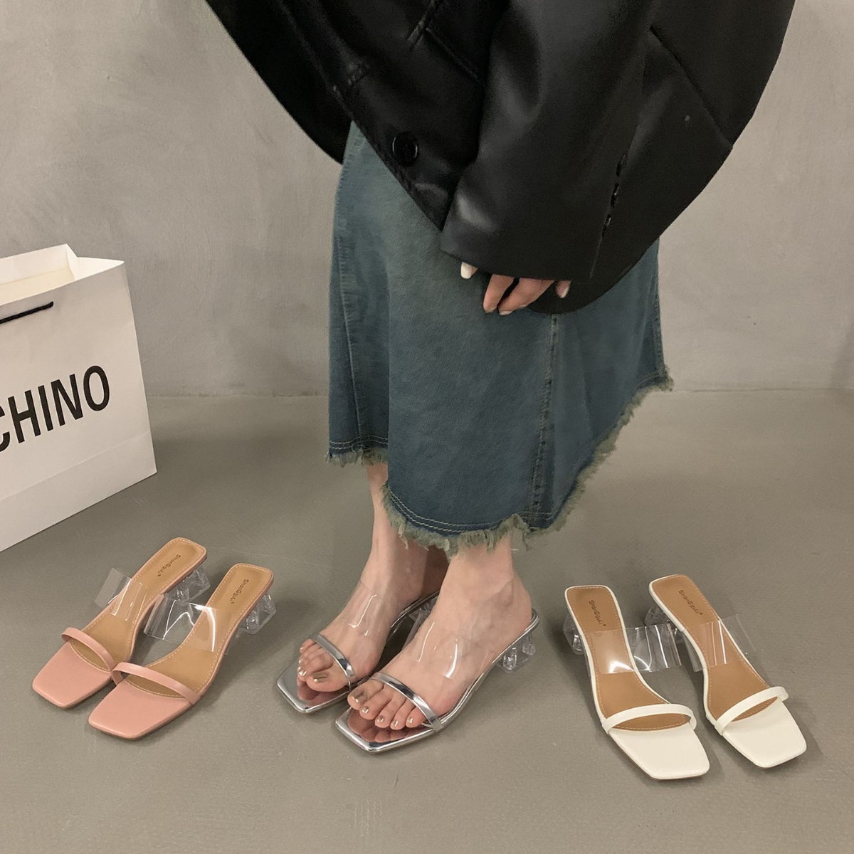 French Transparent Sandals High Heel Slippers Fairy Shoes Outfit 2024 Summer Design Evening Sandals