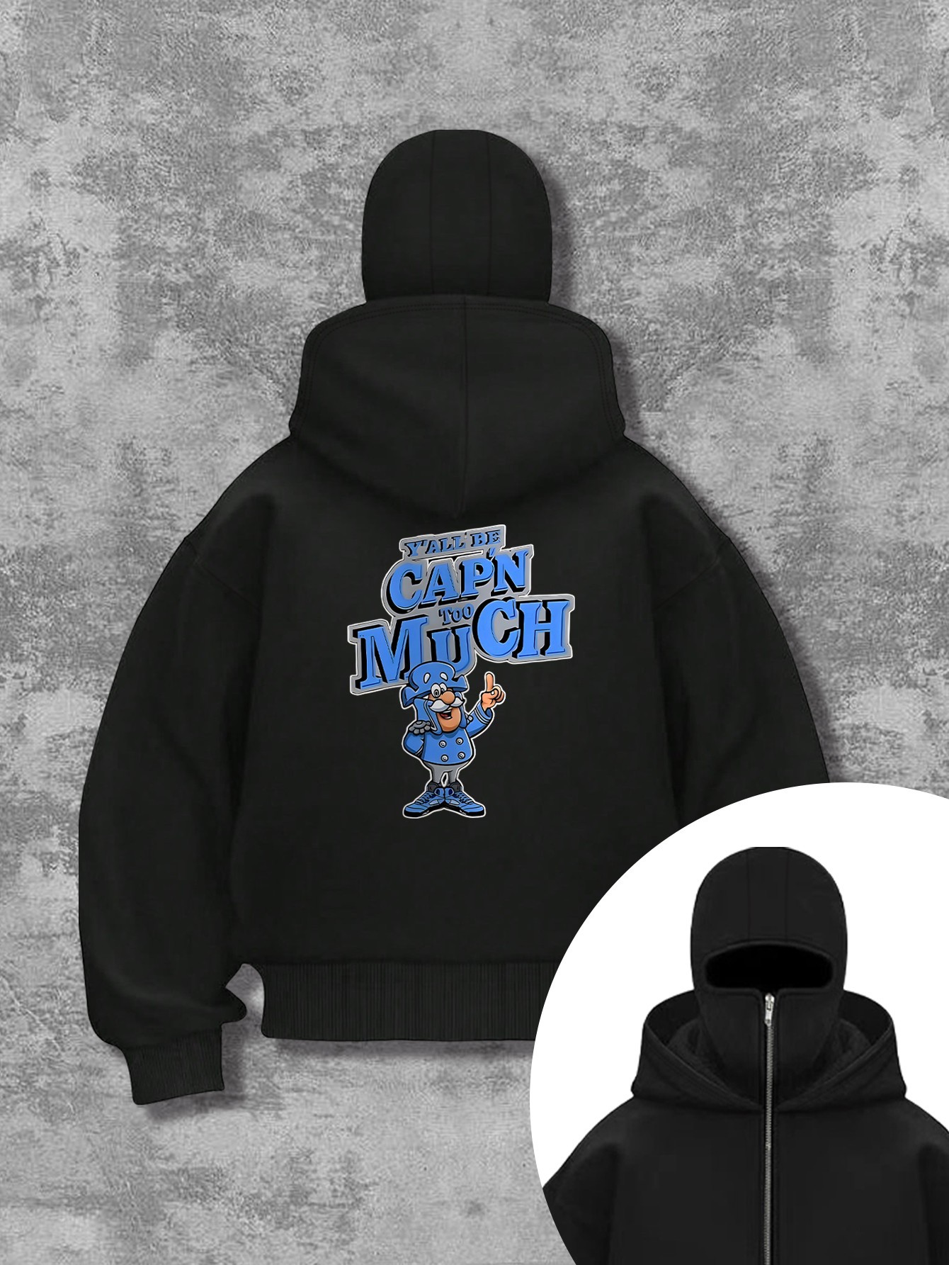 230g Sweatshirt/100% Polyester/Ladies Fashion Blue Clothes Old Man Street Style Barack Double Cap Double Collar Sweatshirt
