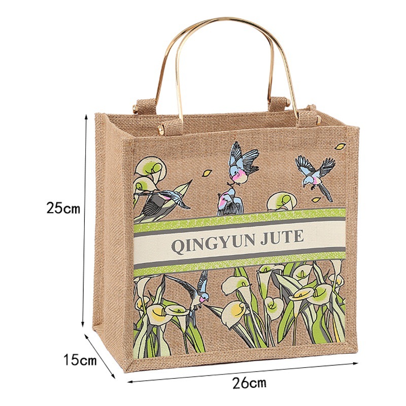 Jute Handbag Lunch Box Bag Student Handbag Jute Cloth Handbag Large Capacity Handbag Shopping Bag
