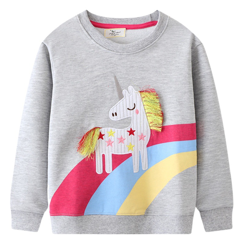 Cross-Border Supply European and American Style Brand Children's Clothing Autum New Girls Sweatshirt Cartoon Unicorn Embroidered Children's Sweatshirt
