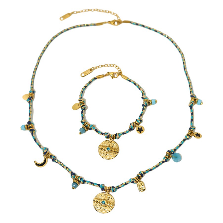 Cross-Border French Retro Hand Jewelry Set Colorfulful Cotton Rope Bohemian Style Braided Bracelet Women's Clavicle Chain
