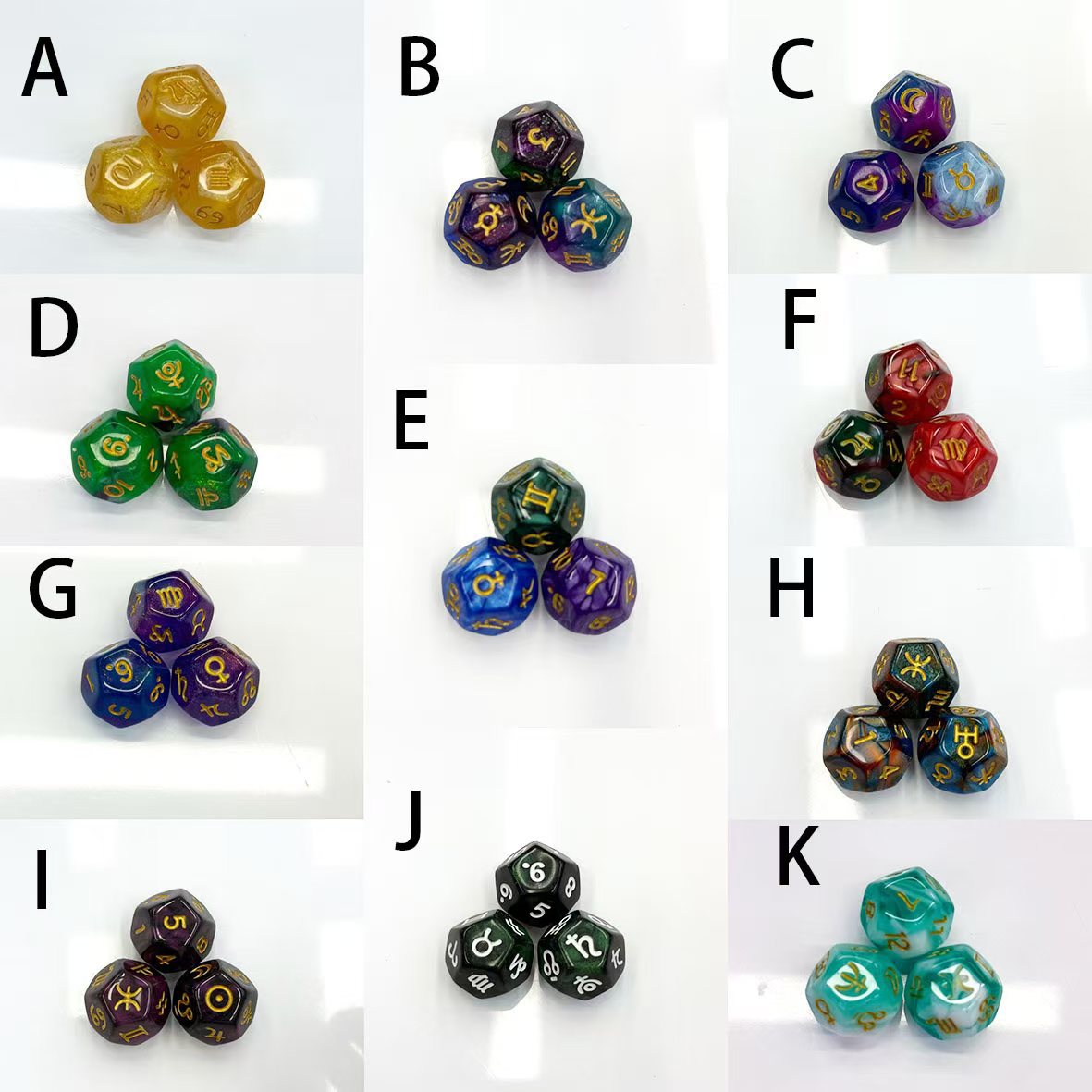 Picture of 12-sided two-color star symbol DICE twelve-sided constellation DICE D12 game Lucky Star throw sieve DICE