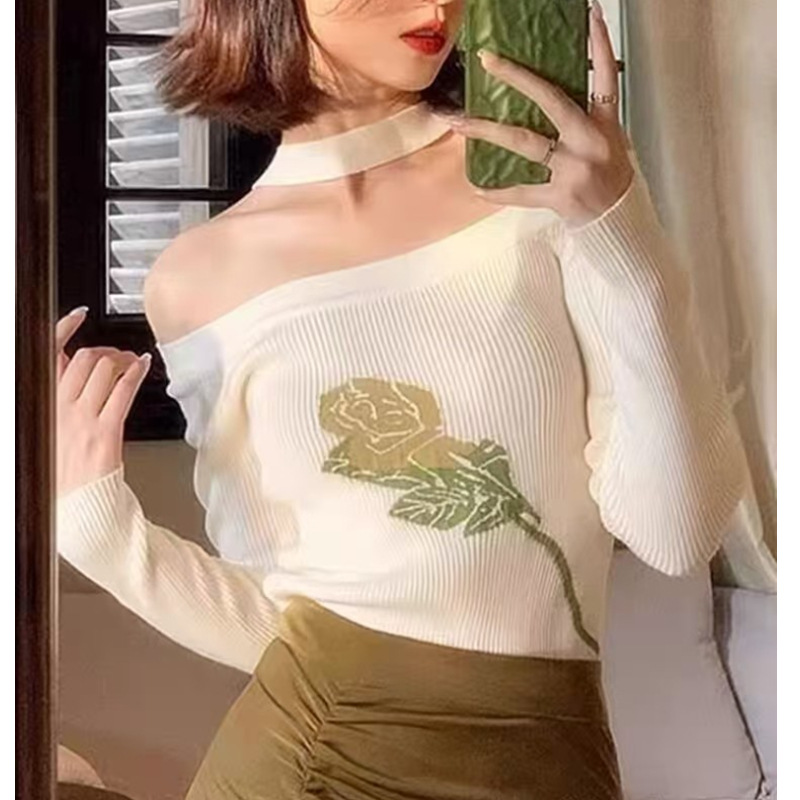 2024 Early Autumn New Slim Fit Top Sexy Hot Girl Design One Shoulder Long Sleeve Bottoming Shirt for Women