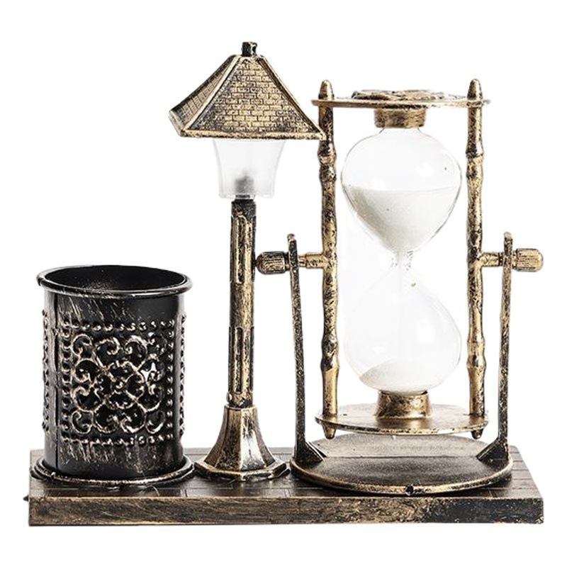 Creative retro hourglass night light nostalgic pen container quicksand desktop ornaments students friends children graduation gift