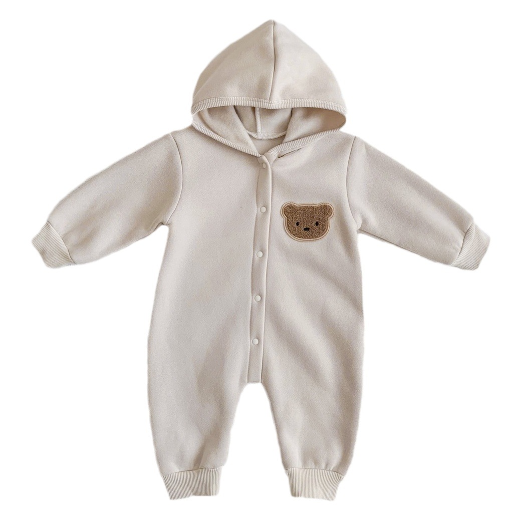 Baby Korean Style Autumn and Winter New Fleece Bear One-Piece Crawling Clothes Newborn Fleece-Lined Harem Clothes for Men and Women Baby Clothes