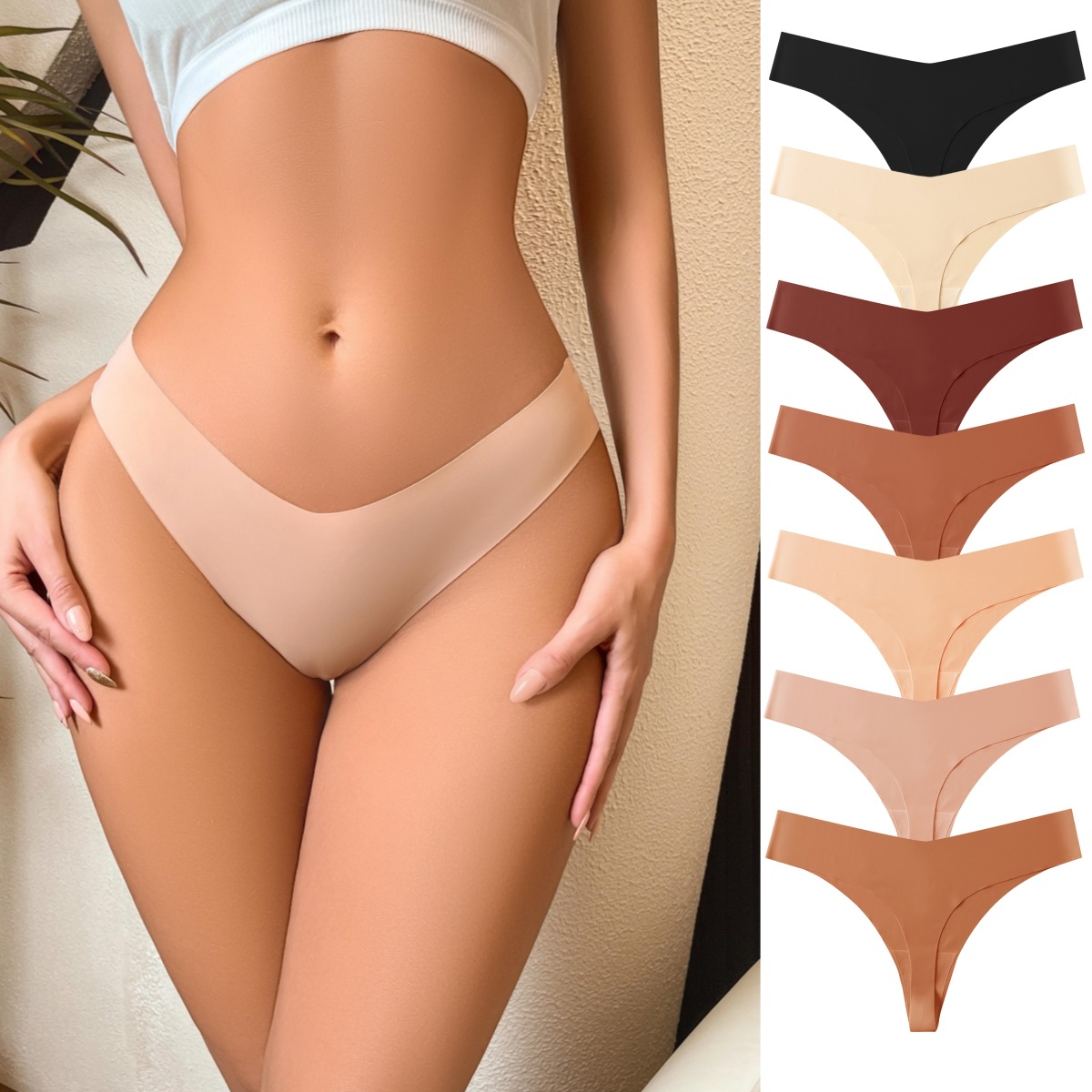 European and American Low-Waist Ice Silk Seamless Pure Cotton Crotch Breathable T-Shaped Plus-Size Women's Thong Panties Exclusively for Cross-Border Sales