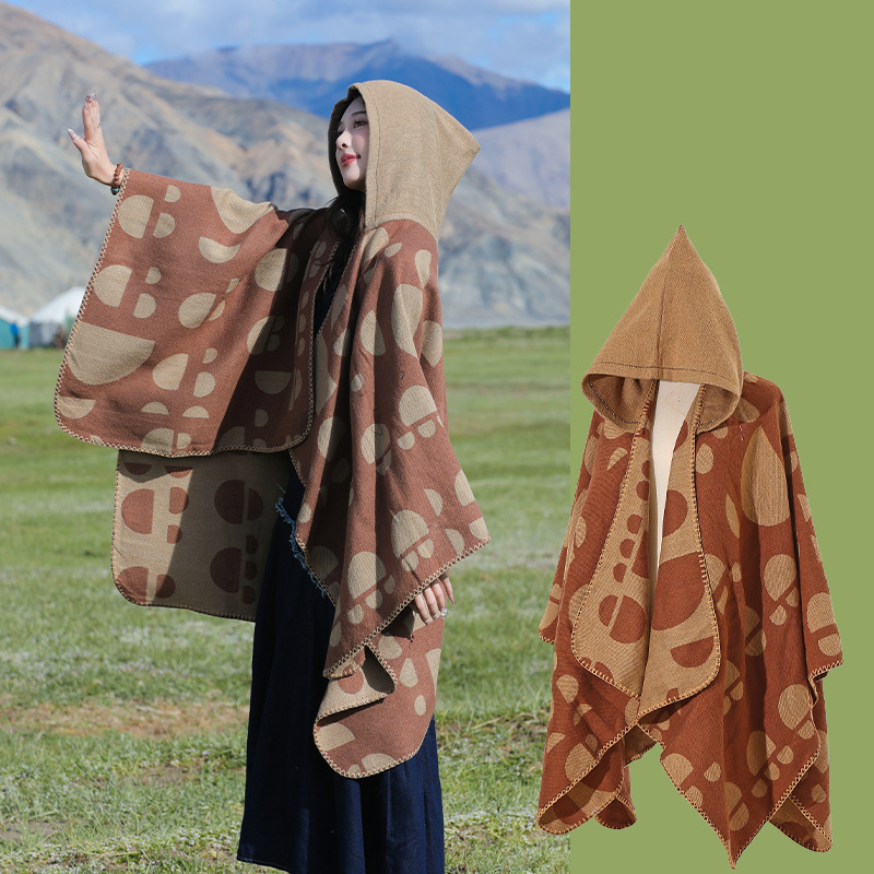 Picture of Ethnic Style Hooded Shawl Women's Yunnan Western Sichuan Travel Wear Costume Xinjiang Desert Photograph Outer Cape Cape