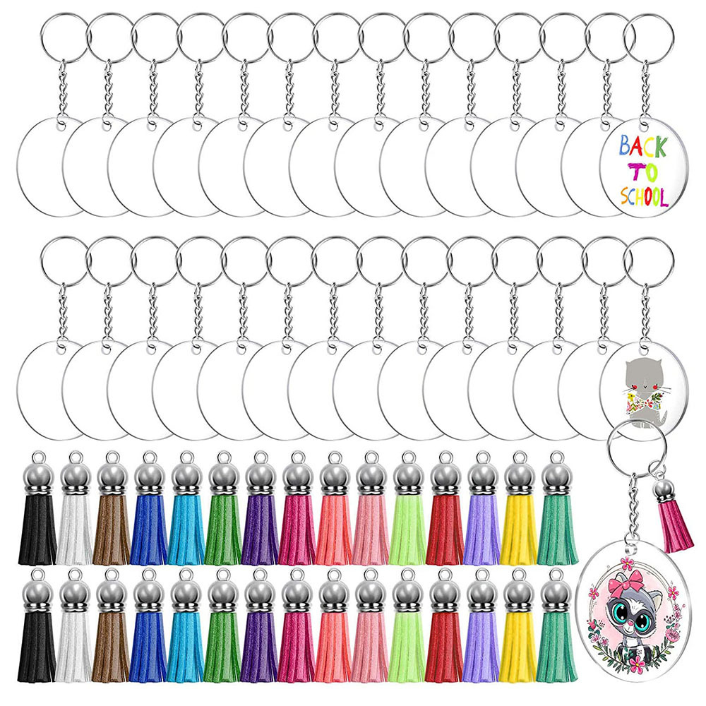 SOURCE Factory handmade DIY crafts acrylic key chain blank multi-color tassel pendant key chain suit
