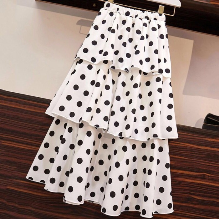 Spring and summer New Fashion Net red chiffon polka dot skirt western style very fairy small high waist cake skirt
