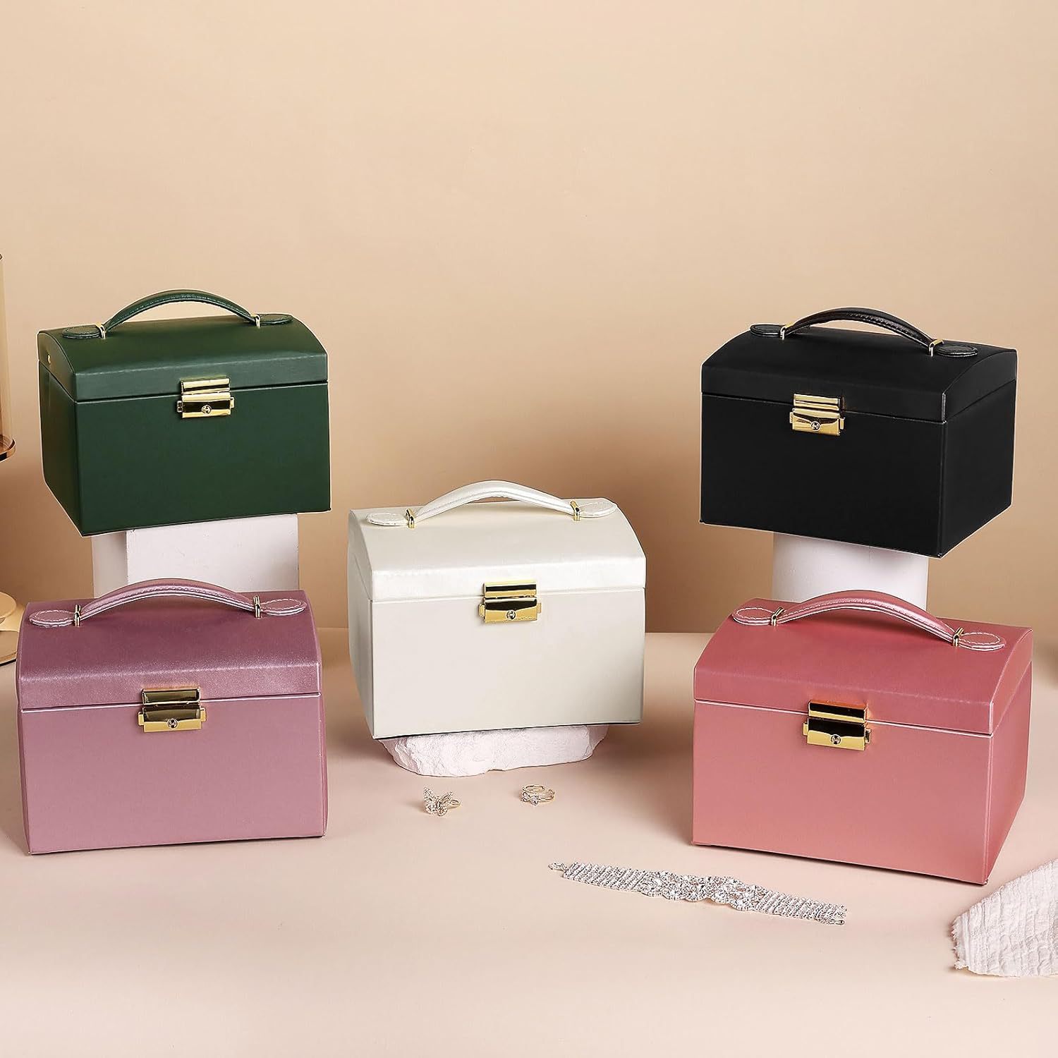 Portable Three-Layer Jewelry Box for Necklaces, Earrings, Bracelets, and Jewelry Storage, Large Capacity, Multi-Layer, High-End Exquisite Jewelry Box