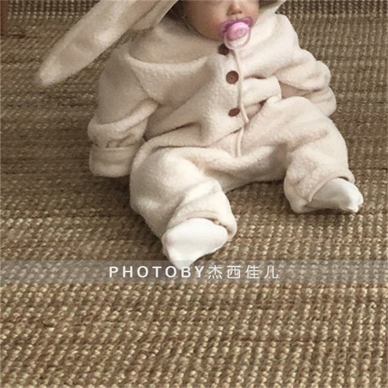 Picture of Ins Korean Style Baby Boys and Girls Winter Clothes New Style Jompsuit Cute Rabbit Ear Lamb Wool Hooded Climbing Clothes for Going Out