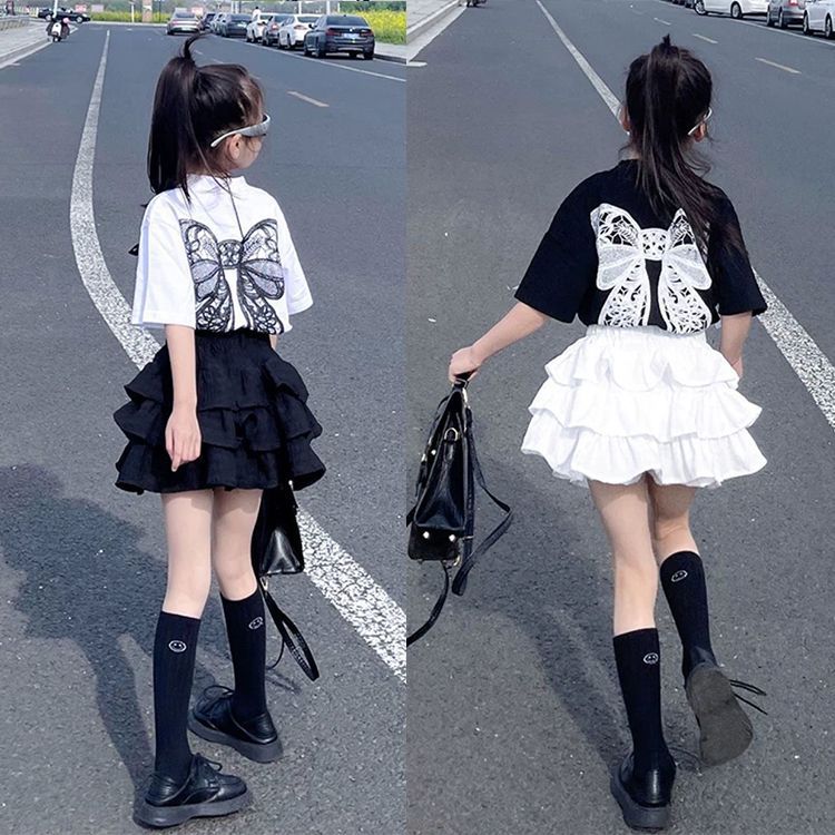 Picture of Girls Summer Suit 2025 New Cake Skirt Fashionable Kidsren's Short-Sleeved T-Shirt Fashionable Pleated Skirt Two-Piece Set