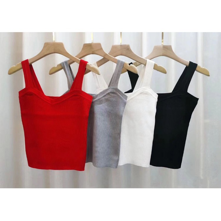 Picture of White Camisole Women's Spring and Summer All-match Slim-fit Slimming ins Fashionable Inner Base Shirt Outer Wear Knitted V-neck Top