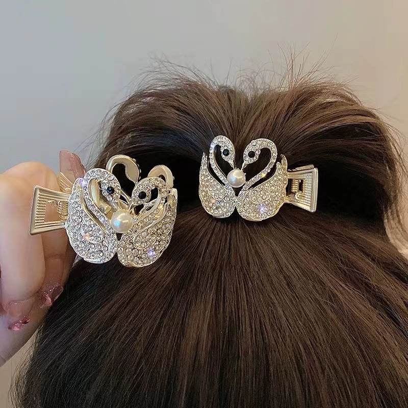 Pearl Rhinestone Swan Clip Women's High Ponytail Fixing Handy Gadget Korean Version High-End Hair Clip Headwear Hair Accessories Wholesale