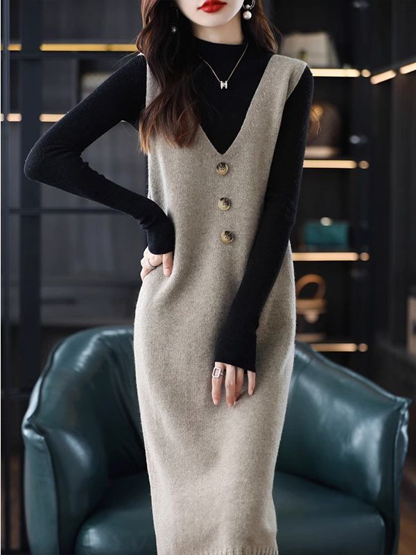 Picture of Knitted vest vest skirt women's outer wear spring and autumn 2024 new mid-length loose over-the-knee sleeveless sweater dress