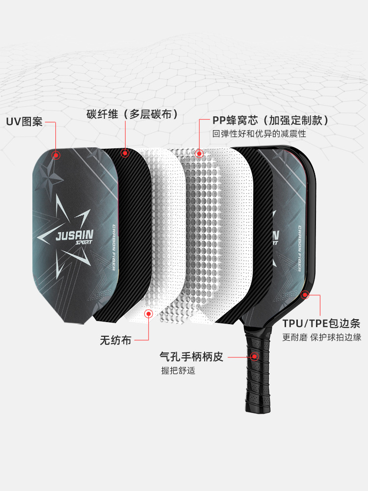 Picture of Entry-Level Carbon Fiber Pickleball Racket Set for Students and Adults Training Ultra-Light Training Racket Honeycomb Hole Racket