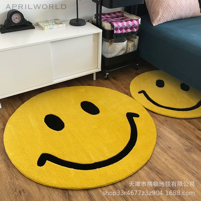 Cartoon Expression Smiley Ins Round Carpet Decoration Living Room Bedroom Study Traditional Handmade Cashmere Thickeneded No-Wash