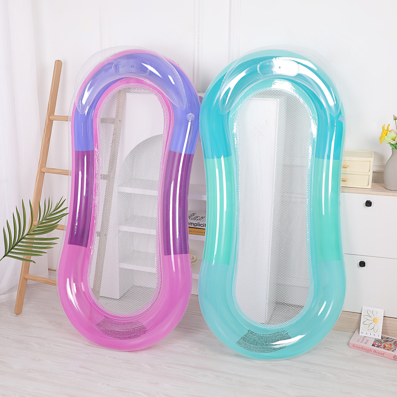 Spot Adult Solid Color Oval Water Lounge Chair Inflatable Floating Row New Water Lounge Chair Water Floating Bed Beach Wholesale