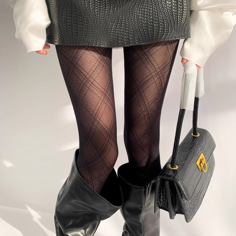 Night Teaching Room Black Diamond Plaid Stockings Women's Spring and Autumn Thin Black Silk Pantyhose Leg Fishnet Stockings Spring
