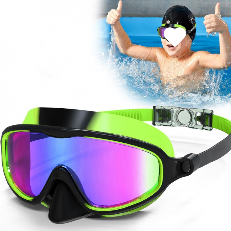 Waterproof and fog outdoor swimming goggles HD electroplated children's swimming goggles nose cover large frame --- swimming glasses wholesale