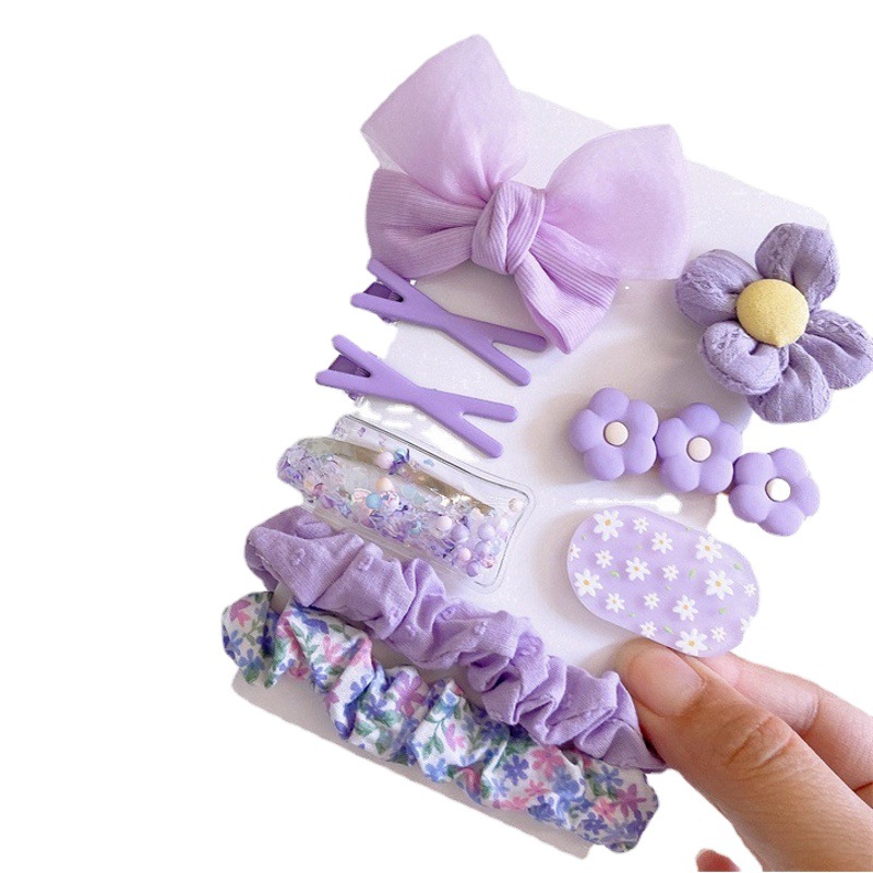Korean style children's fabric bow hairpin cartoon floral large intestine ring cute girl's hair ring hair accessories side clip suit