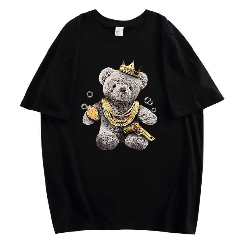 2025 New Cotton Short-sleeved T-shirt Women's Summer Round Neck Loose Women's Casual Elegant Bear Top Trendy Brand T-shirt