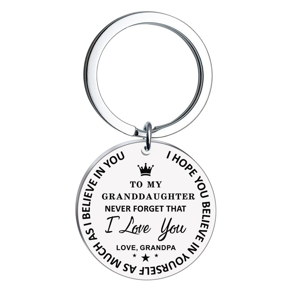 Stainless steel jewelry 28mm round card keychain TO MY DAUGHTER/SON pendant A- Z26 letter accessories