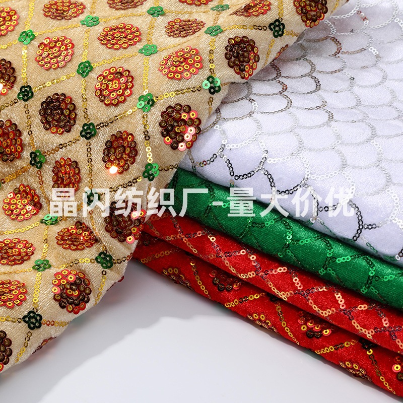 Velvet Sequin Fabric Halloween Christmas Fabric Clothing Shoes and Hats New Year New Year Crafts Snowflake Embroidered Fabric
