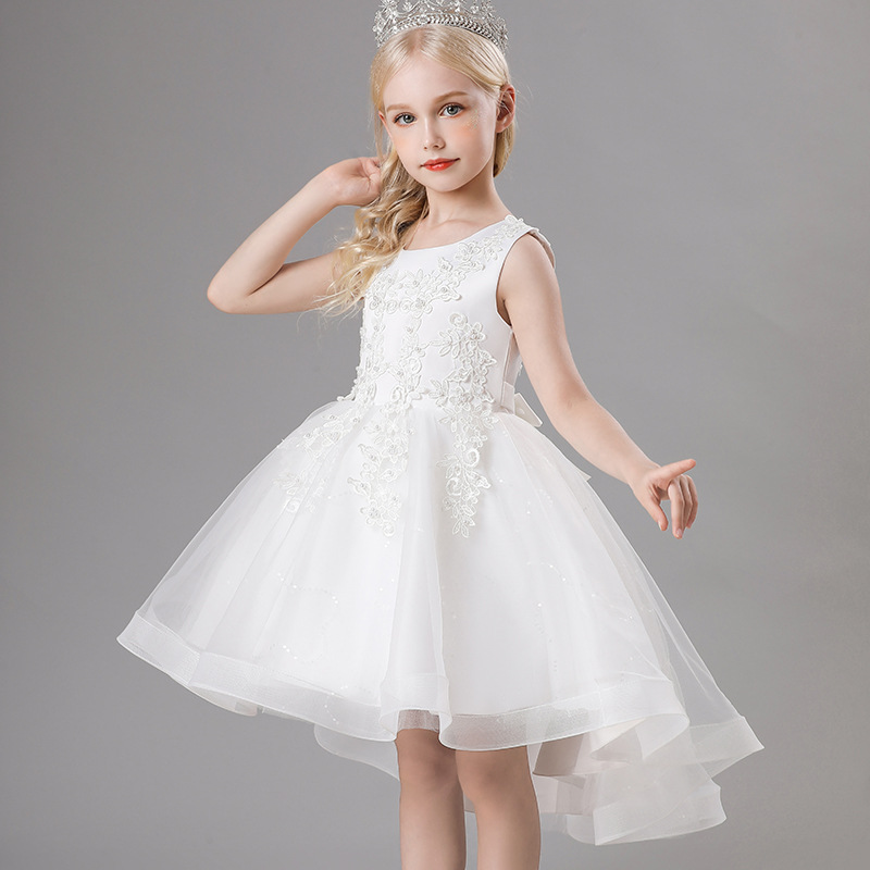 Cross-border girls' dress sleeveless fluffy yarn trailing dress European and American children's wedding dress piano performance dress Princess dress