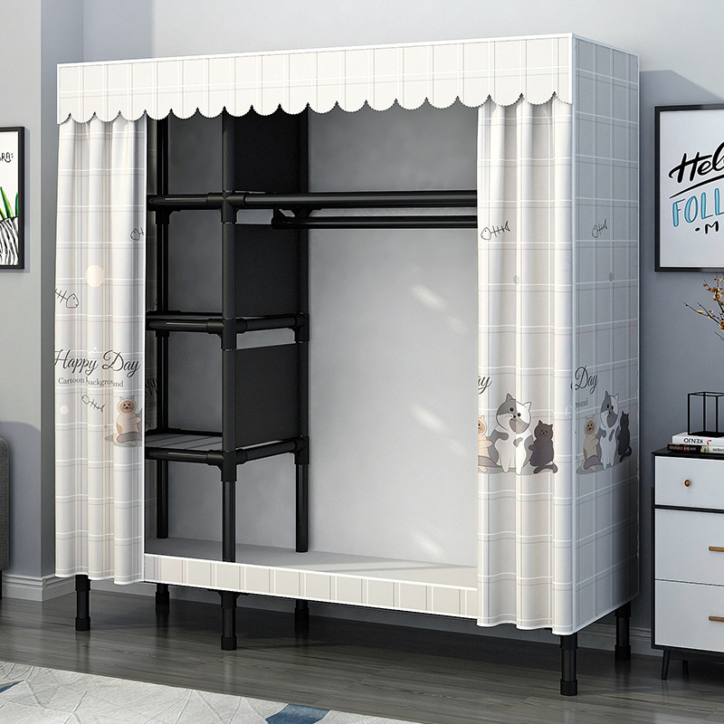 Wardrobe for Home Bedroom Simple Assembly Fabric Wardrobe Rental Room Thickened Full Steel Frame Economical Sturdy Durable