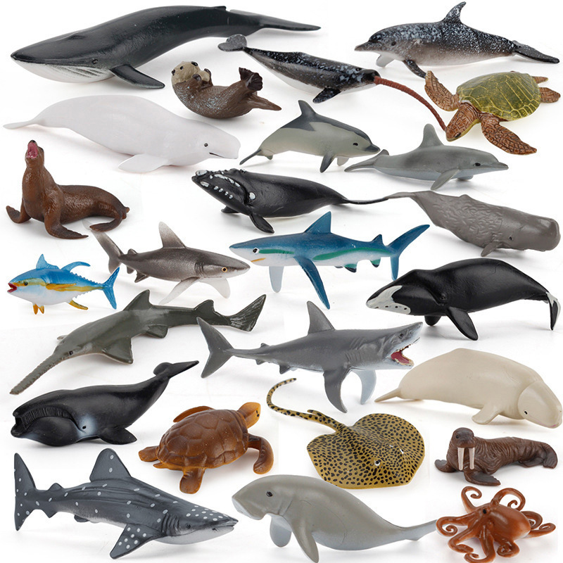 Cross-border simulation children's marine animal model mini whale shark dolphin turtle sea lion solid static hand-made ornaments