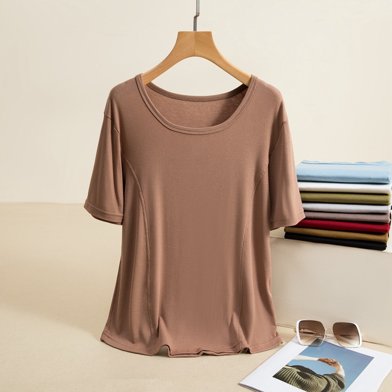 Square collar stitching thread short-sleeved T-shirt women's summer undershirt low collar short top summer 2023 New