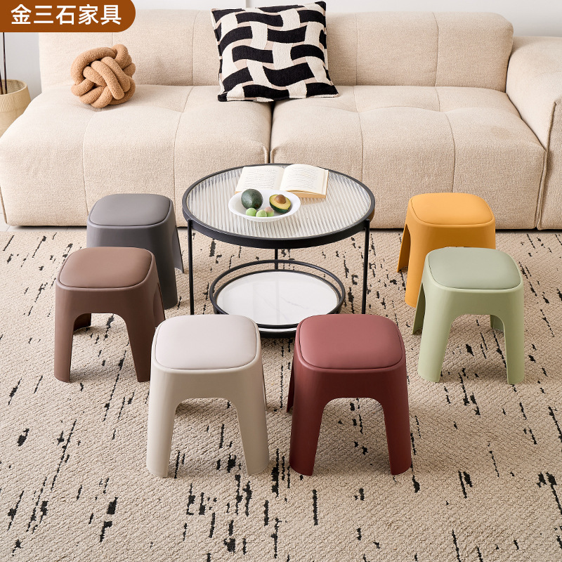 Household plastic low stool, living room entrance shoe changing stool, kindergarten afternoon nursery, preschool small stool, children's soft bag square stool