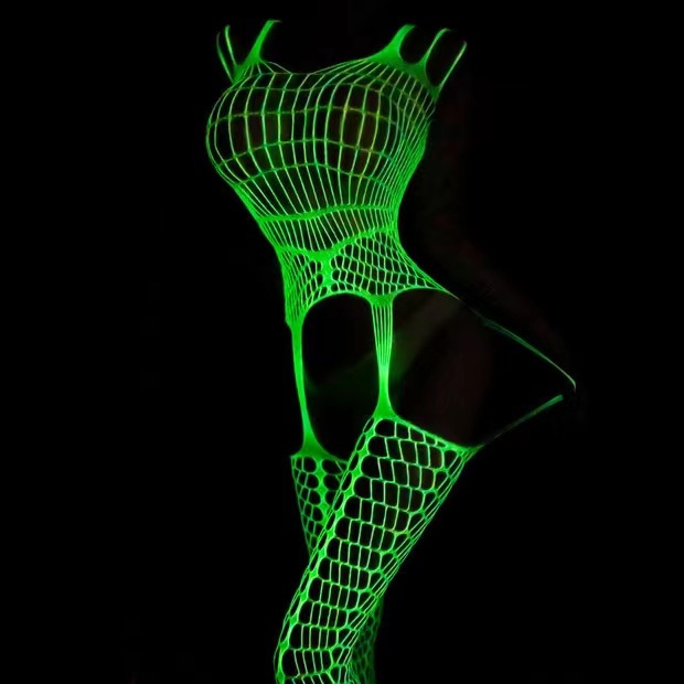 Luminous sexy one-piece underwear sexy sling hollow out luminous one-piece socks open crotch large mesh socks fishing net socks luminous