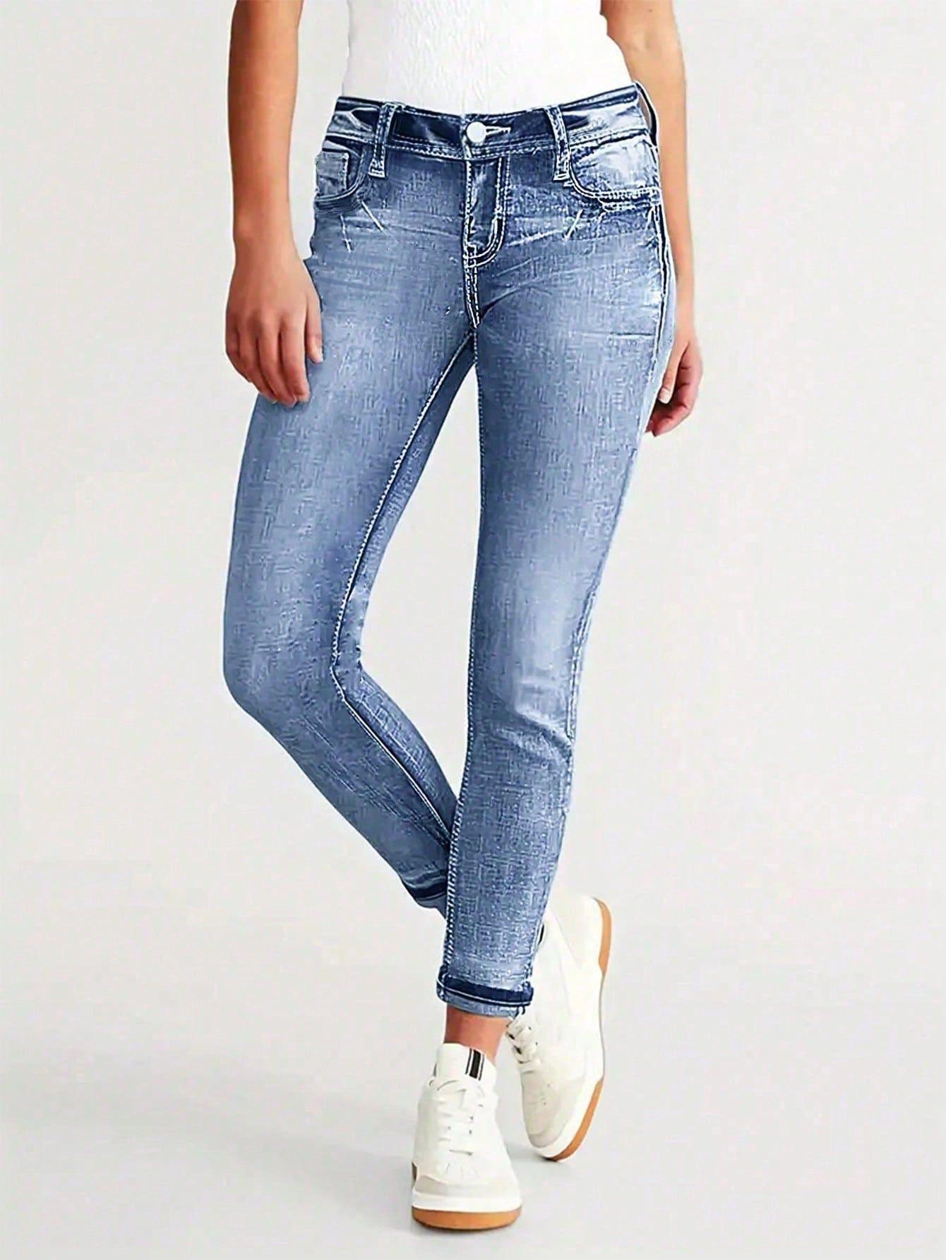 ATC50239# 2024 European and American Foreign Trade in stock Women's Rear Bag Embroidered Slim Fit Slim Leg Pants Jeans