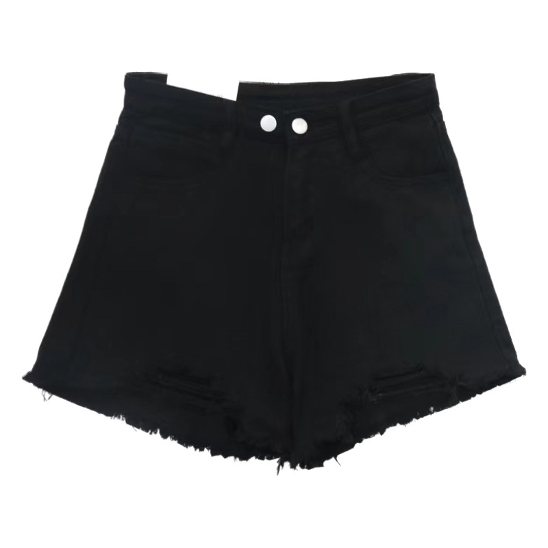 Summer Korean Style ins Retro High Waist Slim Look Ripped Denim Shorts Women's Loose Wide Leg All-match Raw Edge A- line Hot Pants