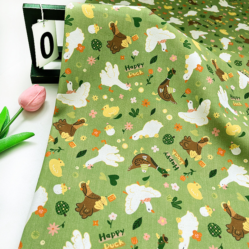 Green background music duck bag jacket pet cushion outing bag vest handmade DIY cotton Ba'an canvas fabric