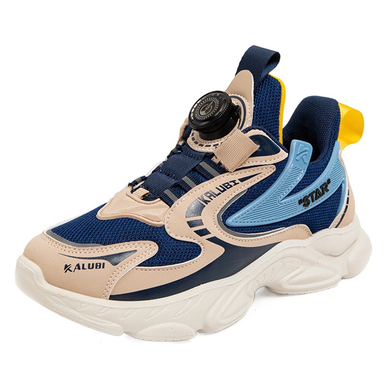 Spring and Autumn New Primary and Secondary School Students Rotating Button Children's Sports Shoes Soft Sole Mesh Teenagers Boys and Girls Shoes
