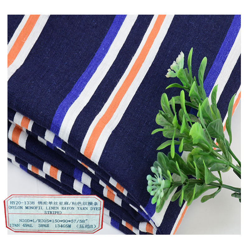 Free sample nylon monofilament linen/sticky yarn-dyed horizontal strip fabric crumpled B dress fabric