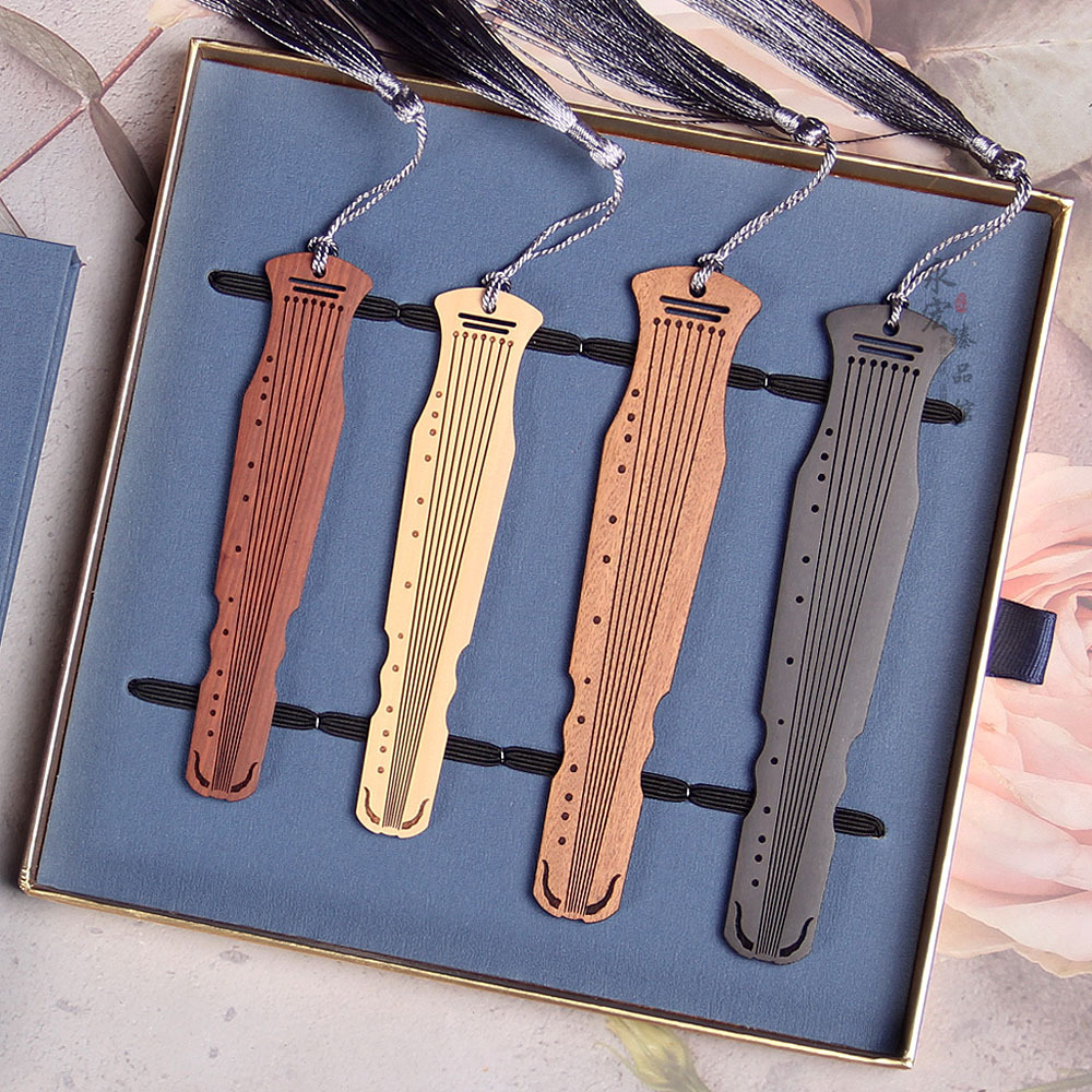 Picture of Ebony boxwood guqin bookmark Qin Se and Ming Guqin two-piece wooden bookmark lettering