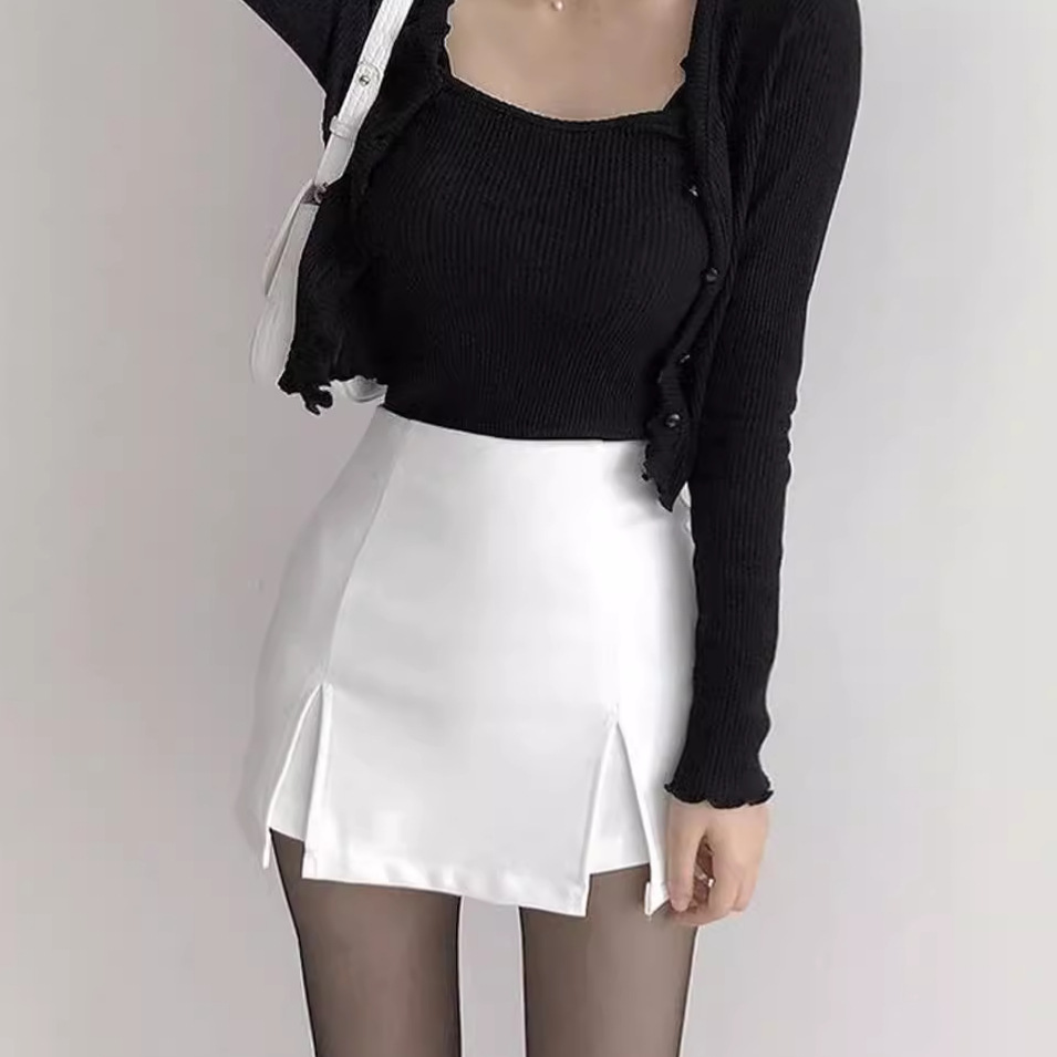 White Trousers Women's Summer Short 2024 New High Waist Tight Stretch Hip Sexy Front Skirt Back Pants Step Skirt