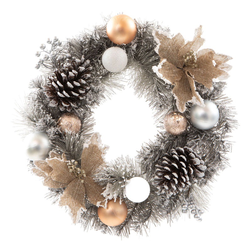 Christmas Wreath Xintian Nordic Style Silver-Gray Christmas Vine Wreath Cross-Border In-Stock 40cm Holiday Decoration Cross-Border Hot-Selling