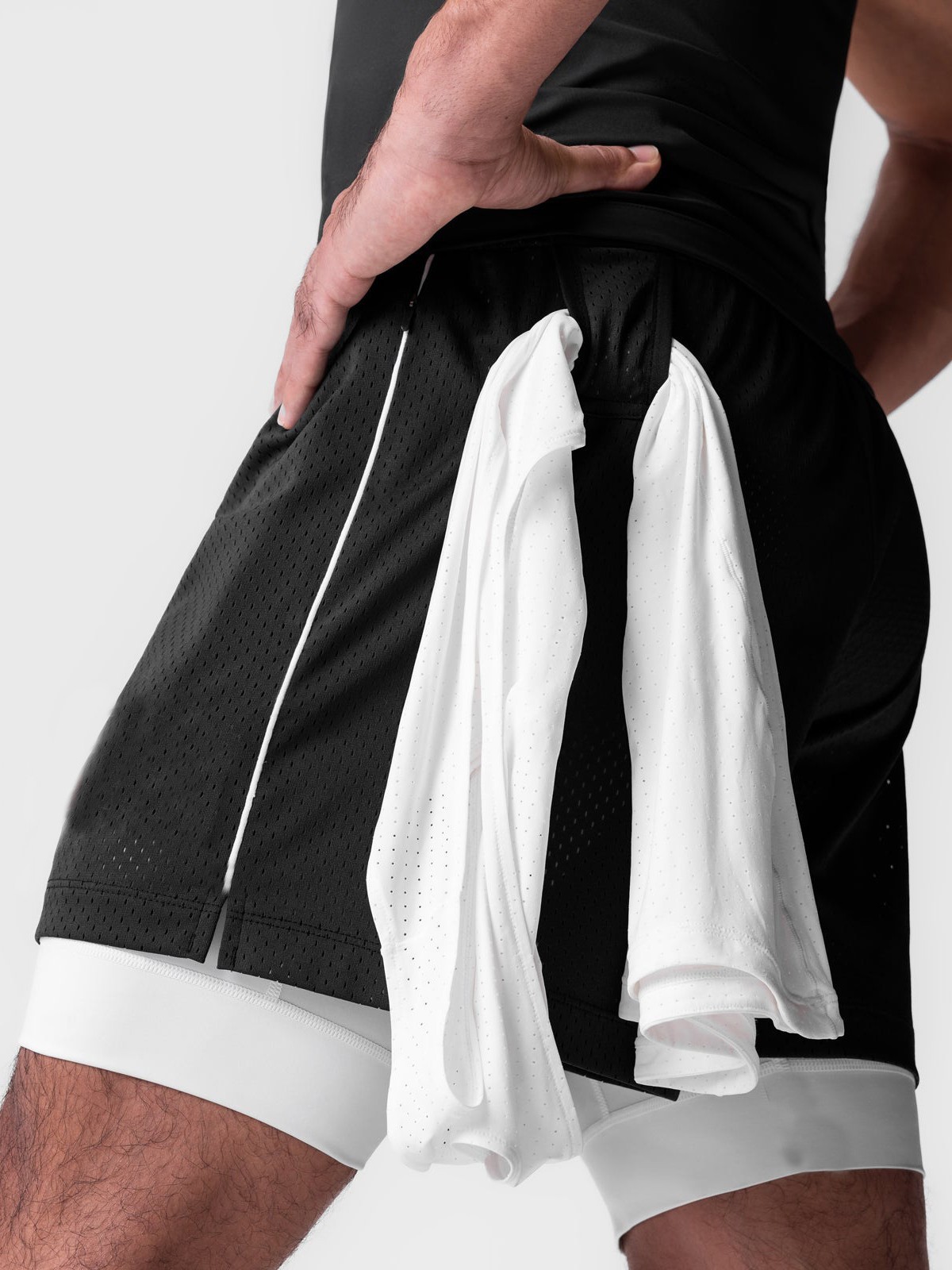 Summer American Sports Casual Double Shorts Men's Solid Color Zipper Pocket Fitness Training Quick-drying Basketball Shorts