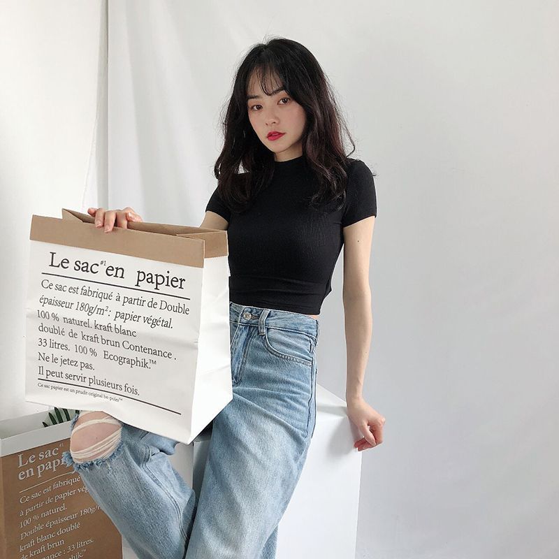 Picture of European and American style hot girl fashion tight turtleneck short sleeve bottoming shirt Women's inner wear slim high waist short T-shirt top