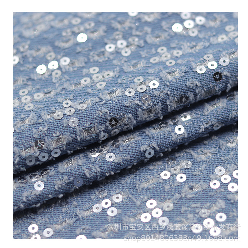 Picture of Embroidered Sequins Elasticless Cotton Embroidered Wash Denim Jacket Jeans Fabric
