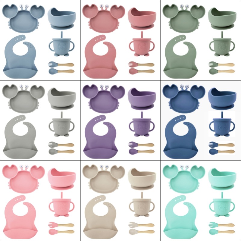 Picture of Baby silicone tableware crab plate suit food supplement bowl bib food grade tableware suit factory direct supply cross-border