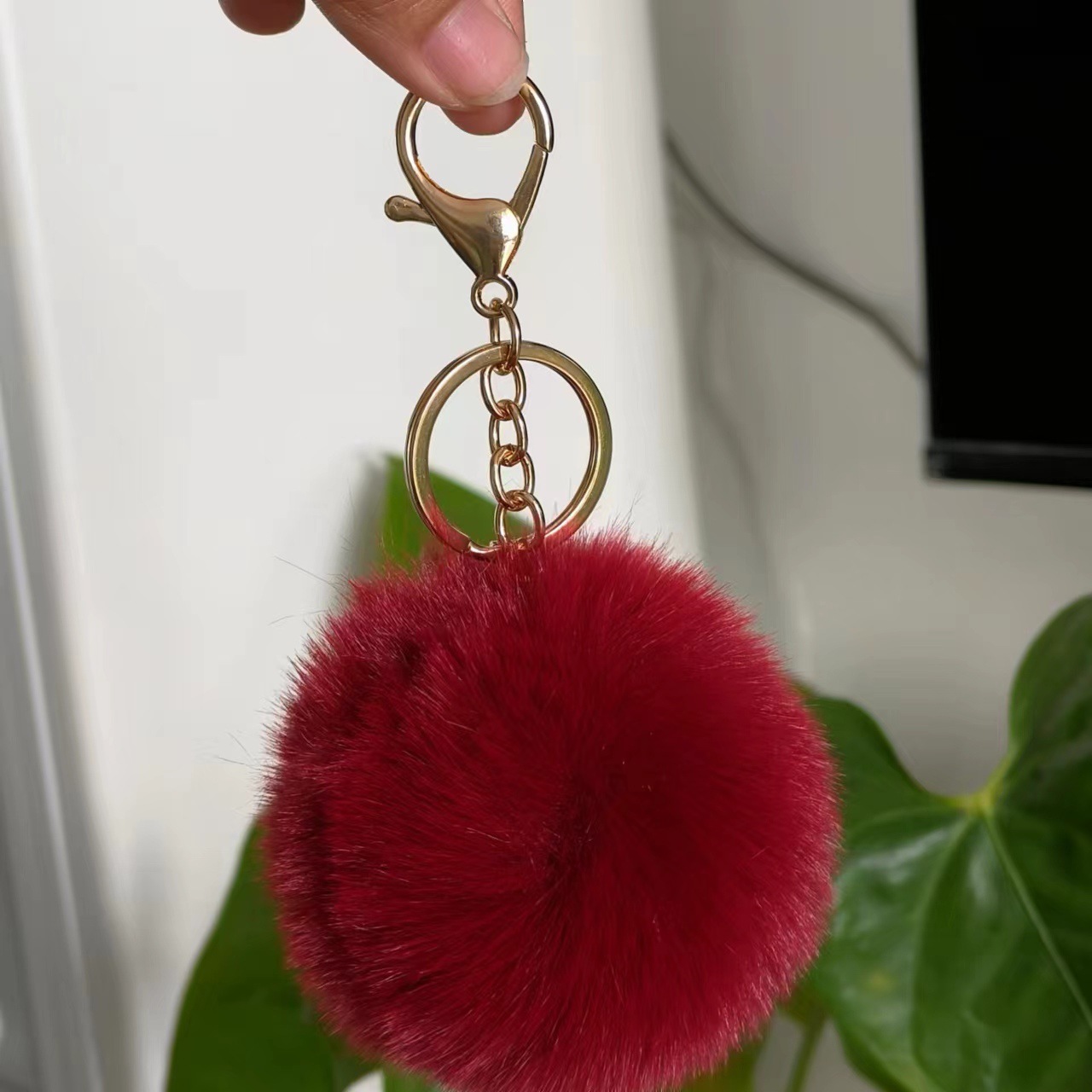 Picture of Spot 8cm imitation rex rabbit fur ball key chain net red fur ball doll bag pendant gift schoolbag girl heart