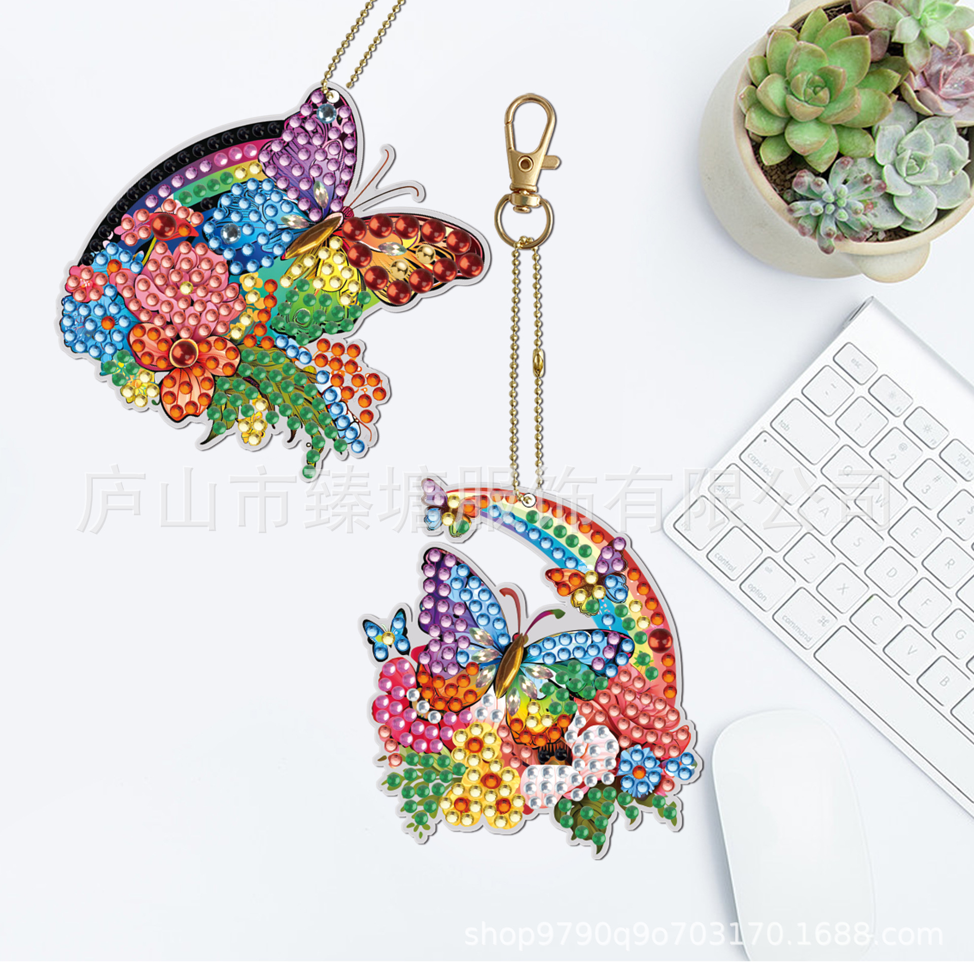 Cross-Border DIY Diamond Painting New Butterfly Shaped Diamond Small Pendant Handmade Keychain Manufacturer Wholesale Shaped Diamond DIY