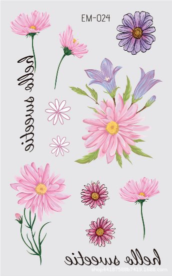Picture of New Waterproof Sweat-proof Flower Tattoo Sticker Small Fresh Daisy Women's Face Arm Temporary Tattoo Sticker
