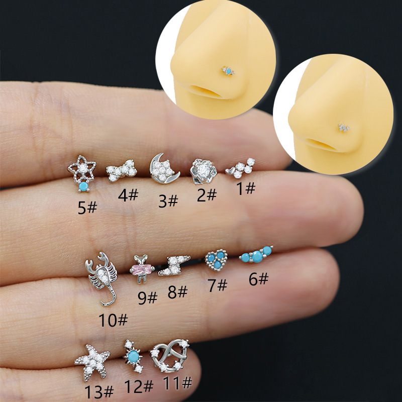 Gaibei Europe and the United States cross-border creative new scorpion bear L rod nose nail starfish piercing nose nail lightning nose nail nose decoration